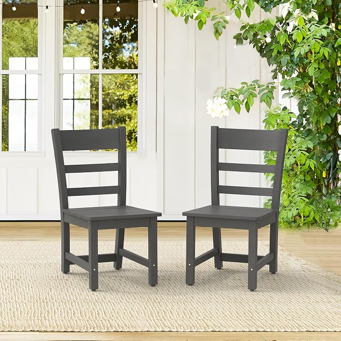 Cozyman Armless Outdoor Dining Chairs Set of 2, All Weather Resistant HDPS Patio Dining Chairs, Classic Dining Chair Support 350 LBS, for Outdoor Indoor, Lawn, Garden, Backyard, Dark Gray