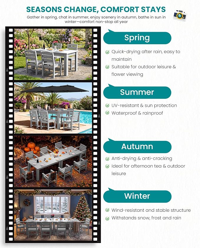 SERWALL 59" Armless Outdoor Dining Set for 4, Light Gray | Include 1 Rectangular Dining Table and 4 Armless Chairs, All Weather Dining Sets for Garden, Backyard