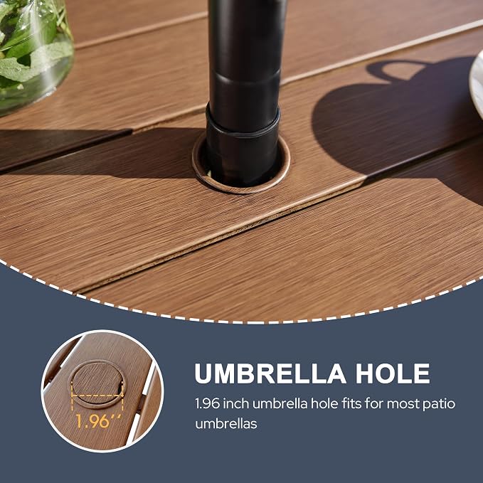 VICLLAX Patio Bar Height Table, Round Outdoor Bar Table with Umbrella Hole, 27.6" Walnut
