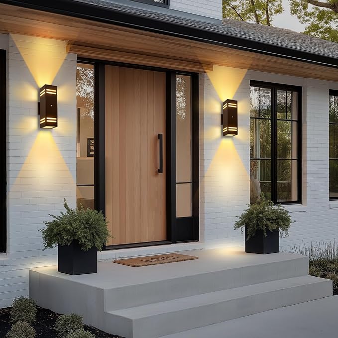 Bronze Dusk to Dawn Outdoor Lights, Exterior Lighting Fixtures | Modern 2 Pack Up Down Lights Outdoo,Wall Light Wtih LED Bulbs, IP65 Waterproof Outside Lights for House for Porch, Garage