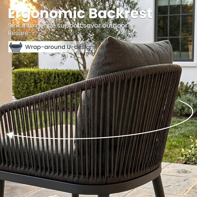 7-Piece Patio Dining Table Sets, Woven Wicker Dining Set with Rectangular Aluminum Table and Dining Chairs Modern Outdoor Dining Furniture Set for Outdoors and Indoors