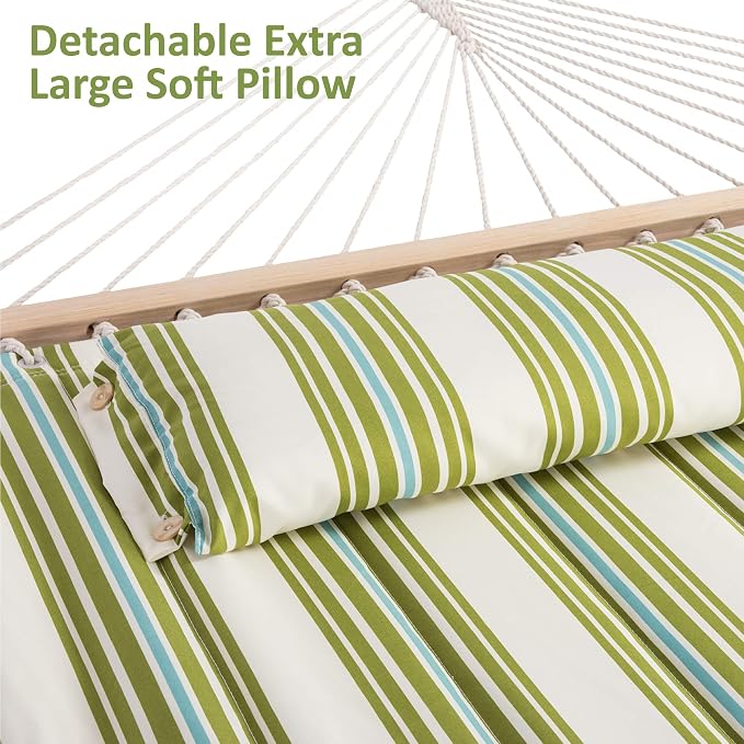SUNCREAT Portable Double Hammock with Stand, 475 lbs Capacity, Heavy Duty Two Person Hammock with Stand Included, Green Stripe