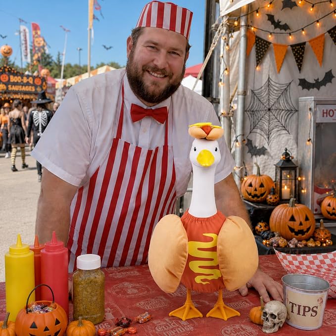 23" Hot Dog Goose Outfit, Goose Clothes for Porch Garden Yard Decor | Funny Hotdog Porch Goose Clothes for Concrete Geese, Weather-Resistant Fabric with Added Cotton Filling
