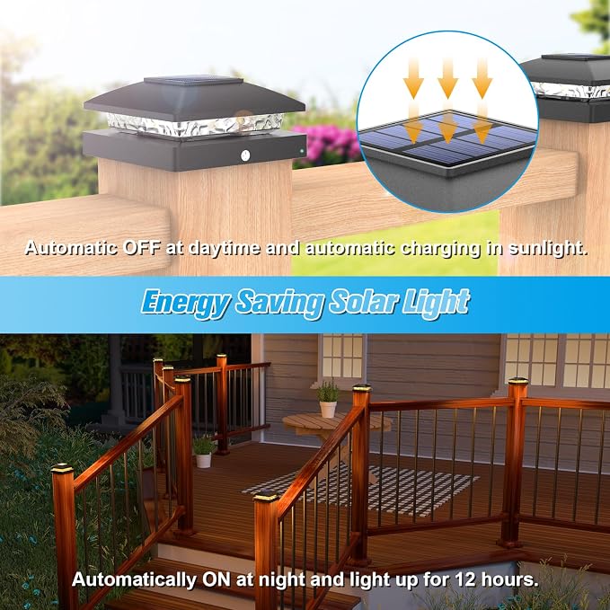 VOLISUN 4x4 Solar Post Cap Light 6pack,Solar Fence - Post Lights Outdoor Waterproof for Wooden/Vinyl Post,Black Deck Post Cap Light Solar Powered with Warm White for Garden/Patio/Porch