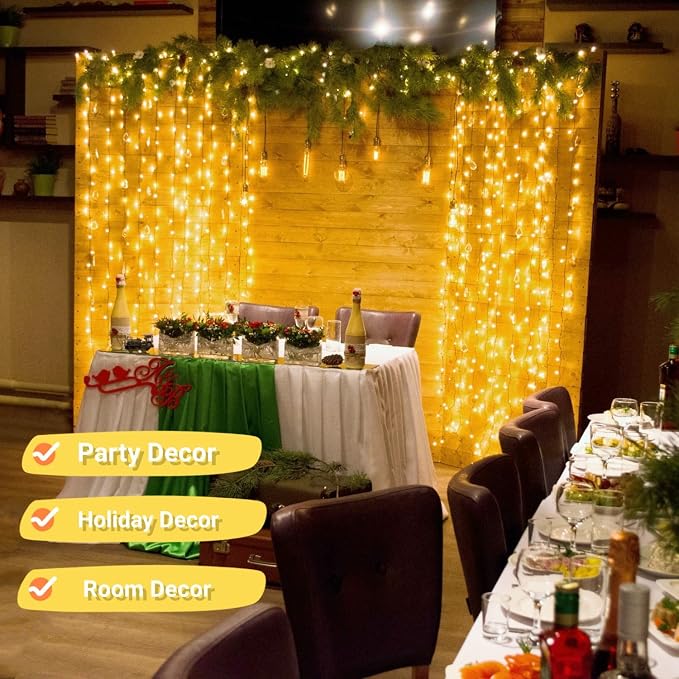 JMEXSUSS Indoor String Lights for Bedroom, 800 LED Christmas Lights Outdoor | 131 Ft Classroom Lights Clear Wire With Remote,Plug-In, Dimmable, Hanging Light for Backyard Porch Party Decor, Warm White