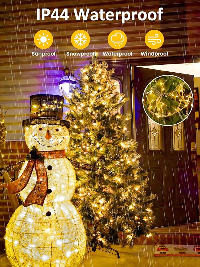 200 LED Christmas Tree Lights with Voice/Button Controlled Outdoor Indoor | 66FT Warm White Christmas String Lights, Clear Wire, 12 Modes, Dimmable, Waterproof Twinkle Fairy Lights for Party Garden
