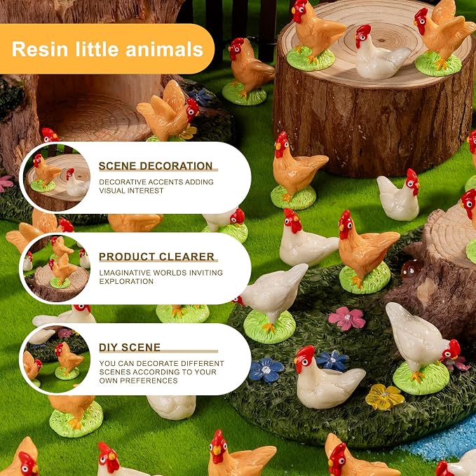 Easter Mini Chicken 60 pcs Mini Resin Chicken Variety Tiny Animals Figures Miniature Little Small Animal Figurines Bulk for Micro Fairy Garden Landscape Accessories Hide Crafts Decor Aquarium