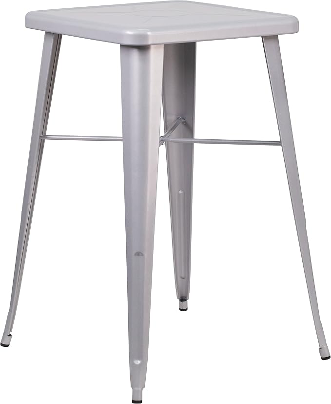 Flash Furniture Aaron Commercial Grade 23.75" Square Silver Metal Indoor-Outdoor Bar Height Table