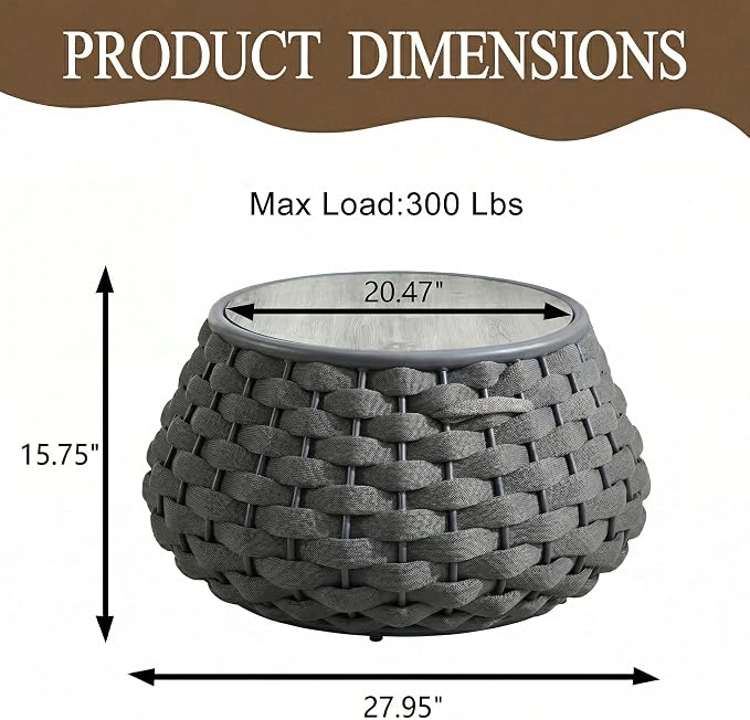 28 inch Outdoor Side Table, Large Patio End Table with Removable Lid Round Accent Side Tables with Metal Frame and Hollow Out Bottom for Patio, Balcony Porch, Poolside, Garden, Yard (Gray)
