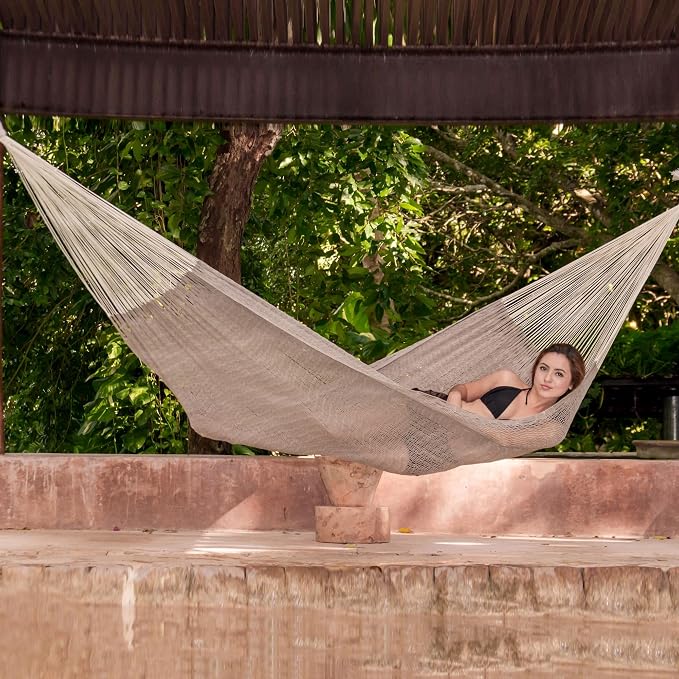 NOVICA Natural Grey Hand Woven Cotton 2 Person XL Mayan Rope Hammock with Hanging Accessories, 'Maya Mist' (Double)