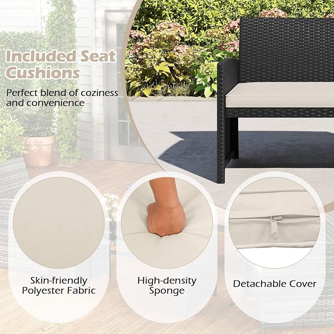 RELAX4LIFE 8-Piece Patio Furniture Set - Wicker Rattan Outdoor Sectional Sofa Set w/Glass Coffee Table, Loveseat, Chairs & Soft Cushions, Bistro Conversation for Garden Porch (2, Black-White)