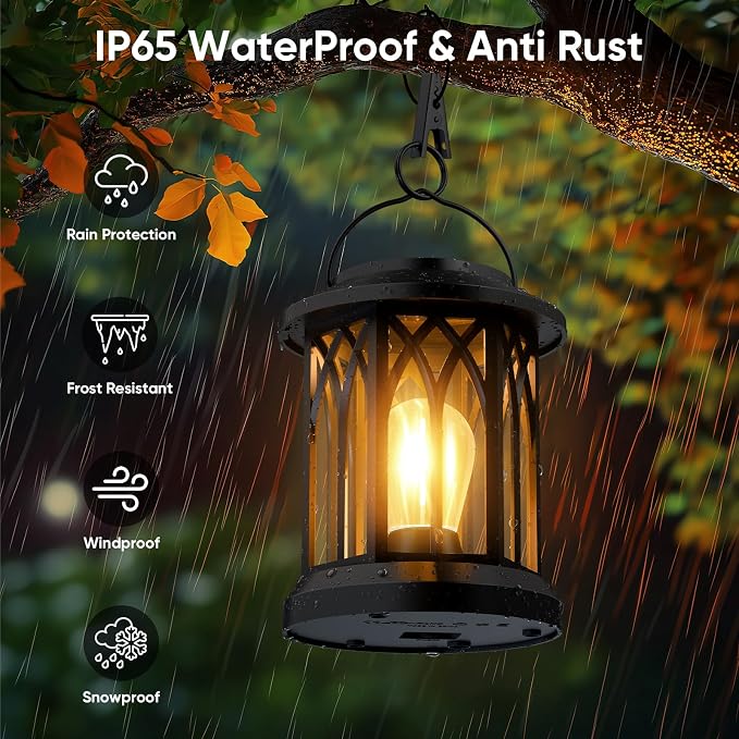 Hanging Solar Lanterns Outdoor Waterproof - 2 Pack Lanterns Decorative Outdoor Patio Decor with Clip Solar Lantern for Outside - Outdoor Lanterns for Patio Garden Waterproof Gifts for Women Mom Family