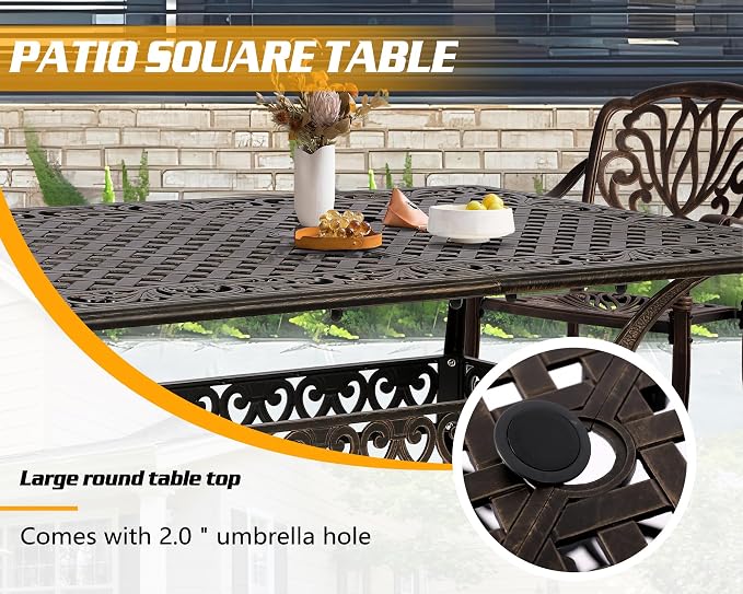 TITIMO 60" Outdoor Patio Bistro Rectangular Dining Table with 2" Umbrella Hole