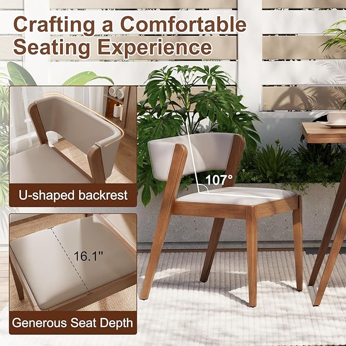 AnywaysWood Solid Wood Outdoor Patio Dining Table Set,3 PCS Bistro Dining Table Set of 2 with upholstered Chairs Patio Conversation Set Stackable Chair and Table Design for Lawn,Deck,Backyard,Walnut