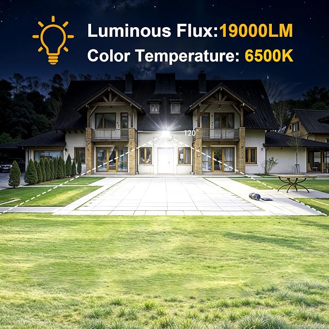Onforu 200W Flood Lights Outdoor,19000lm Bright LED Work Light with Plug,Daylight White LED Flood Lighting,IP66 Waterproof Security Yard Lights for Yard Garage Stadium 2 Pack