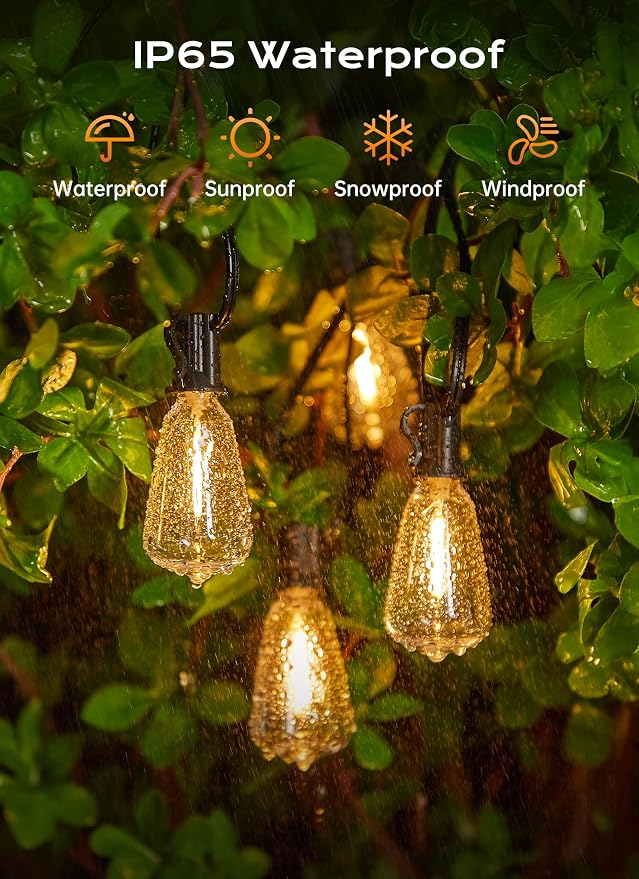 Minetom 77FT Outdoor String Lights with Remote, ST38 Patio Lights Dimmable | Waterproof LED Christmas Lights with 3 Modes, Shatterproof Connectable Outside Lights for Backyard Porch Deck Garden Decor