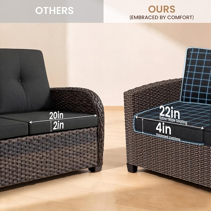 Patio Furniture Set - All-Weather - 1 Piece Wicker Outdoor Patio Conversation Set, Modular Rattan Sectional Sofa for Backyard, Garden, Patio, Poolside