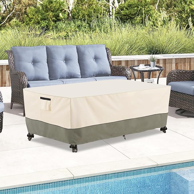 Bitubi 60 Inch Rectangular/Oval Patio Table Cover,Heavy Duty Waterproof Outdoor Dining Table Cover Winter, Patio Furniture Covers, Beige