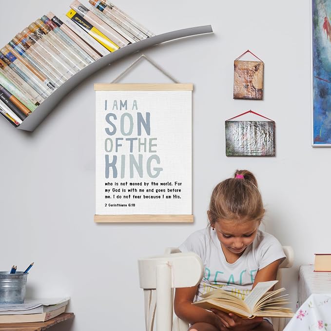 FDHSPAAM Christian Nursery Wall Art Decor, Church Nursery Decor, I Am a Son of the King Bible Verse Wall Art Posters for Boys Bedroom Playroom, 12x16 Inch