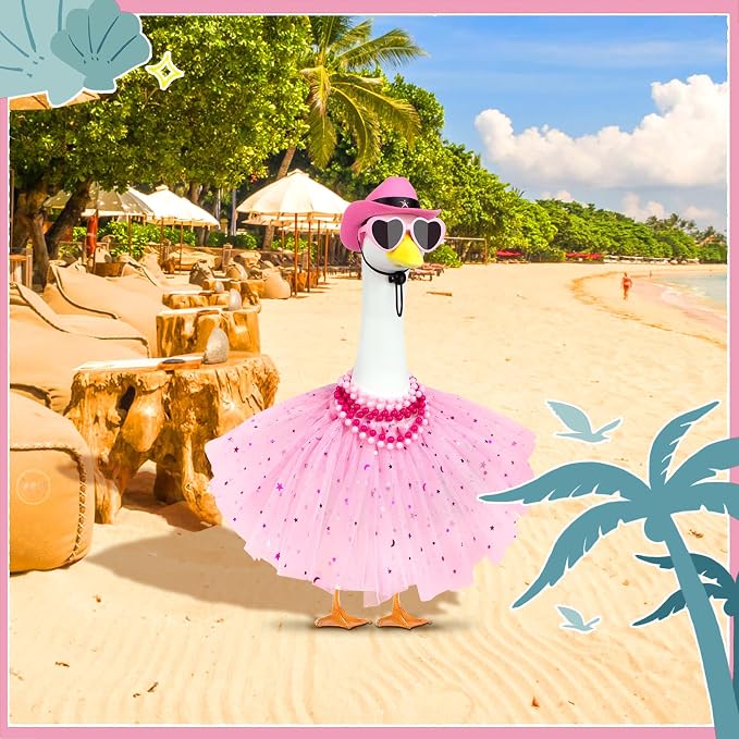Princess Porch Goose Outfits, Summer Goose Clothes Fits 17-23 In Geese | Cute Goose Outfit Costume with Tutu Skirt for Outdoor Garden Lawn Art Decor(Pink)