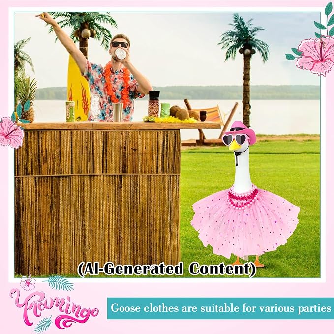 Princess Porch Goose Outfits, Summer Goose Clothes Fits 17-23 In Geese | Cute Goose Outfit Costume with Tutu Skirt for Outdoor Garden Lawn Art Decor(Pink)