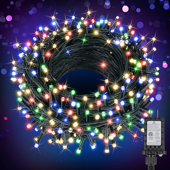 Extra Long 132ft Christmas Decorative Mini Lights, 400 LED Green Wire Fairy Starry String Lights Plug in, Timer & Memory & 8 Modes, for Indoor Outdoor Xmas Tree Wedding Party Decoration, Multicolor