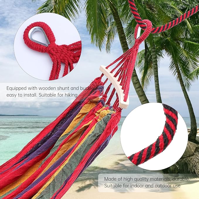 BESPORTBLE Outdoor Canvas Camping Hammock Single Person 190x150cm with Striped Fabric, Duckbill Buckle, Hanging Rope and Carry Bag for Travel and Garden Use