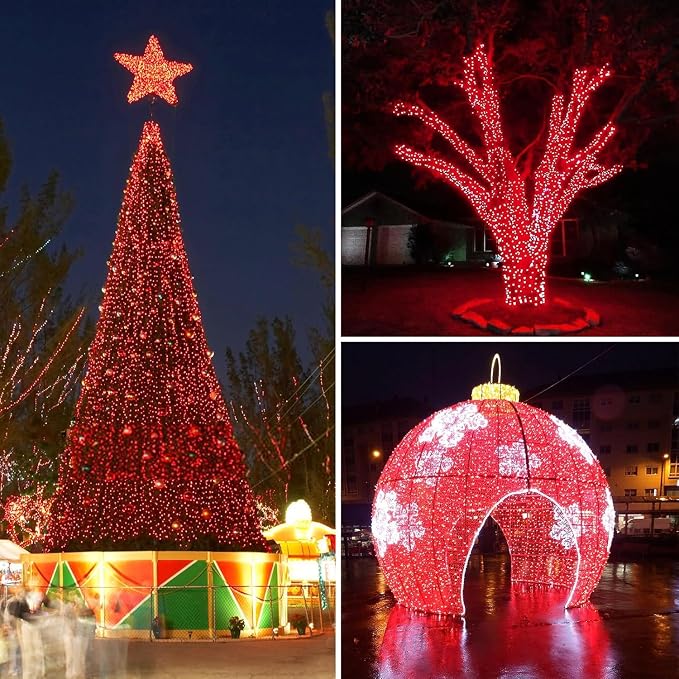 KAQ 2pack 500LED Solar String Lights Outdoor Waterproof Red & White | Total 180FT Flexible Wire With Bright LEDs, 8 Twinkle Modes with Memory, Auto On/Off Easily Decorates Trees, Fences, Garden