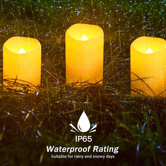 YOROXRG Solar flameless Candles Outdoor Waterproof,Dusk to Dawn Outdoor Lighting, Flickering fameless Reusable LED Light Candles for Lantern Garden Camping and Home Decor, 3D Wick (3"X6") Set of 2