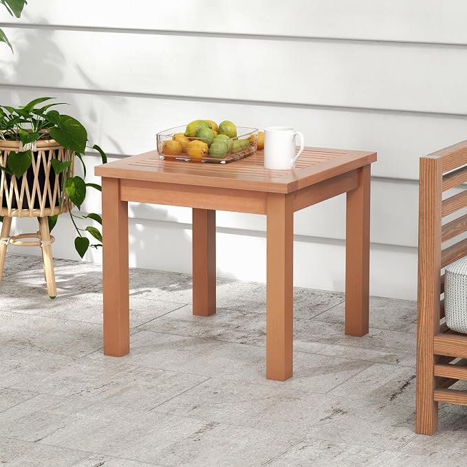Tangkula 2 Pieces Adirondack Outdoor Side Table, 18" Small Square Patio End Table with Slatted Tabletop, Natural Eucalyptus Wood Side Table for Backyard, Garden, Porch & Poolside