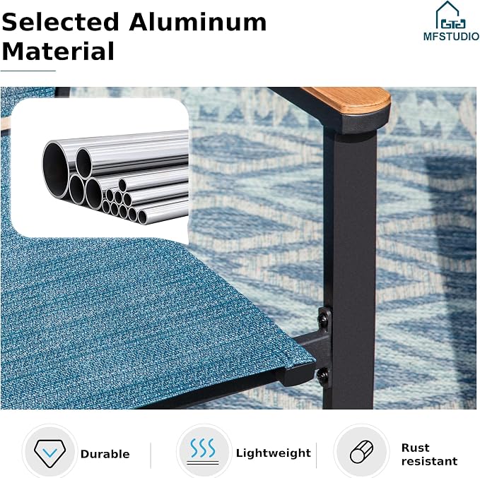 MFSTUDIO 7 PCS Patio Dining Set with 6 Stacking Aluminum Armchair(Blue) and 1 Rectangular Heavy Duty Table