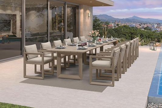 PURPLE LEAF 13-piece Outdoor Dining Set Aluminum Oversize Patio Furniture Table and Chairs Set with All Weather Thick Cushion Rectangular Patio Dining Sets for Large Backyard Garden Poolside, Khaki