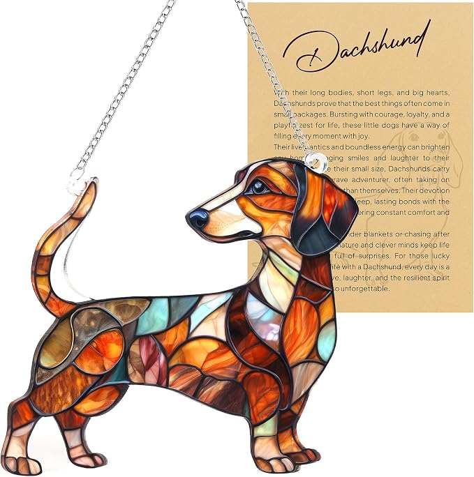 Dachshund Gifts for Women, Colorful Dachshund Ornament for Window Hanging | 5.9"x5" Acrylic Suncatcher Ornament Faux Stained Glass, Dog Lovers Gifts for Women, Dogs Christmas Ornaments for Tree Hanging