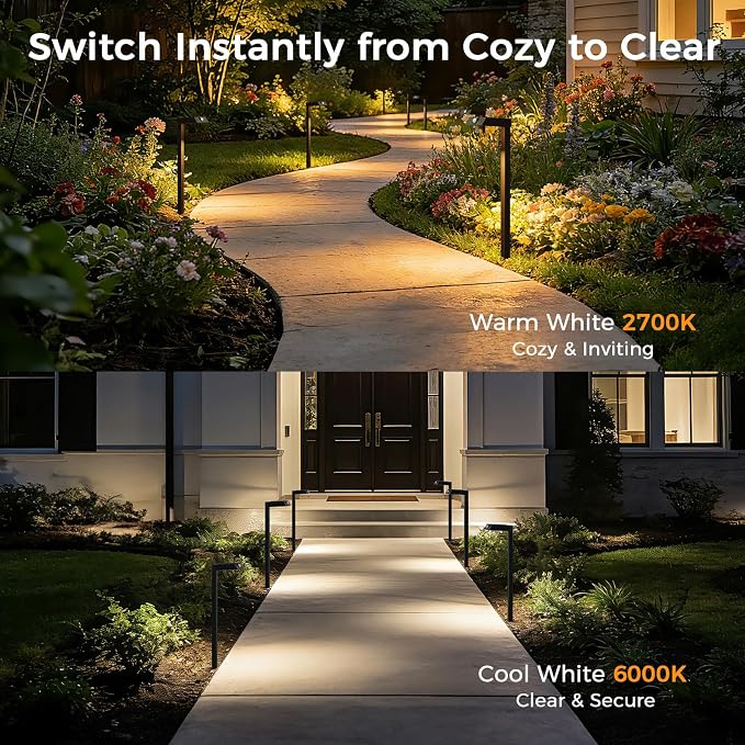 XMCOSY+ Solar Pathway Lights, 4 Pack Metal Motion Sensor Outdoor Lights | 300LM bright garden light for yard, backyard, driveway, walkway, 3 lighting modes, all-night lighting (warm/cool white)