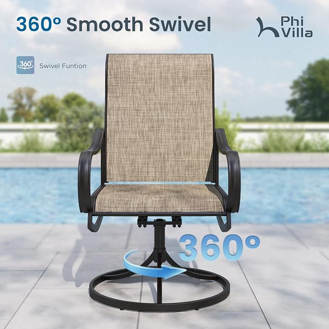 PHI VILLA 9 Piece Outdoor Dining Set, 82'' Metal Table & Brown Swivel Chairs