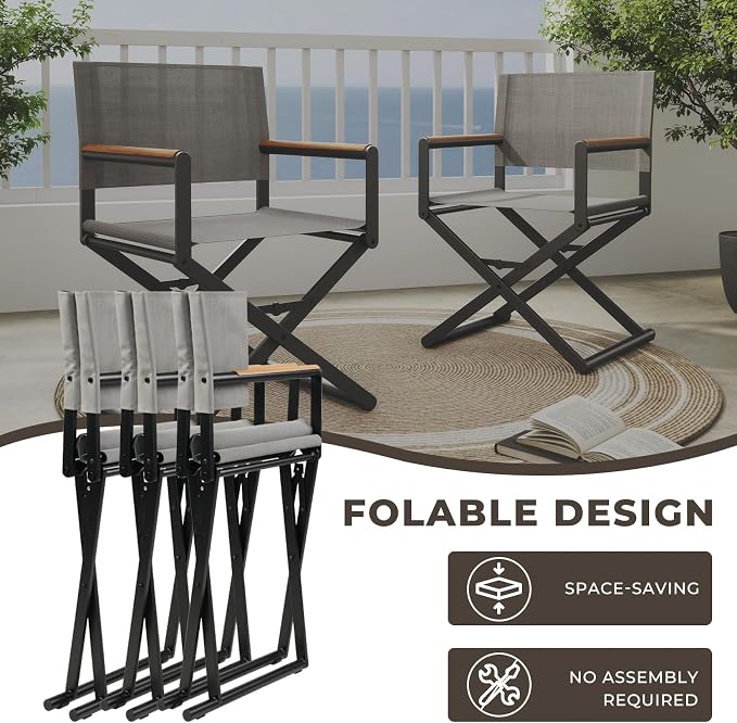 Grand patio 11-Piece Outdoor Dining Set, 10 Extra-Wide Folding Chairs & 1 Rectangle Expandable Table, Sling Mesh Patio Chairs with Wood Grain Table for Yard, Poolside, Deck, 8 Apricot and 2 Gray