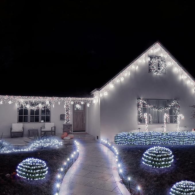BlcTec Christmas Net Lights, 200 LED 8.4ft x 5.2ft Outdoor Christmas Lights with 8 Modes, Timer, Connectable, Waterproof Design for Trees, Bushes, Shrubs Yard Outdoor Xmas Decorations, Cool White