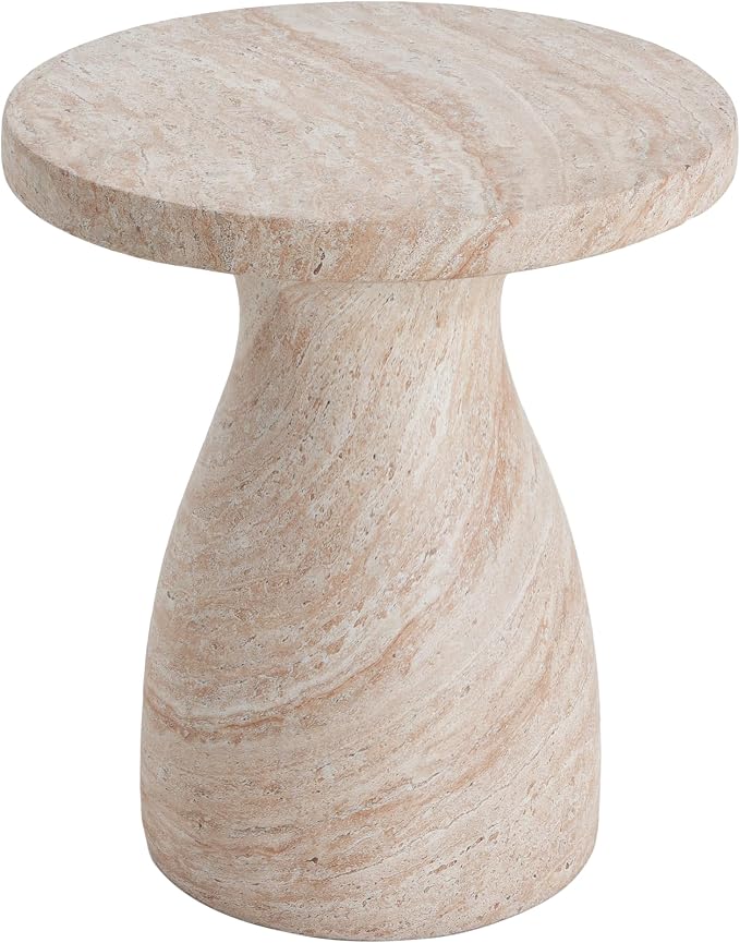Concrete Side Table, Travertine Finish, 23 in Beige | Indoor outdoor use, lightweight concrete, travertine-look hourglass, 23 x 20 in, no assembly