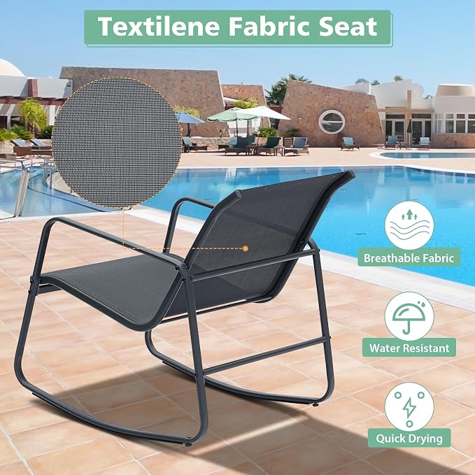 Ainfox 3 Piece Patio Outdoor Furniture Set, Textilene Fabric Patio Conversation Bistro Set with Rocking Bistro Chairs and Table, Small Patio Furniture Set for Backyard, Lawn, Garden, Poolside