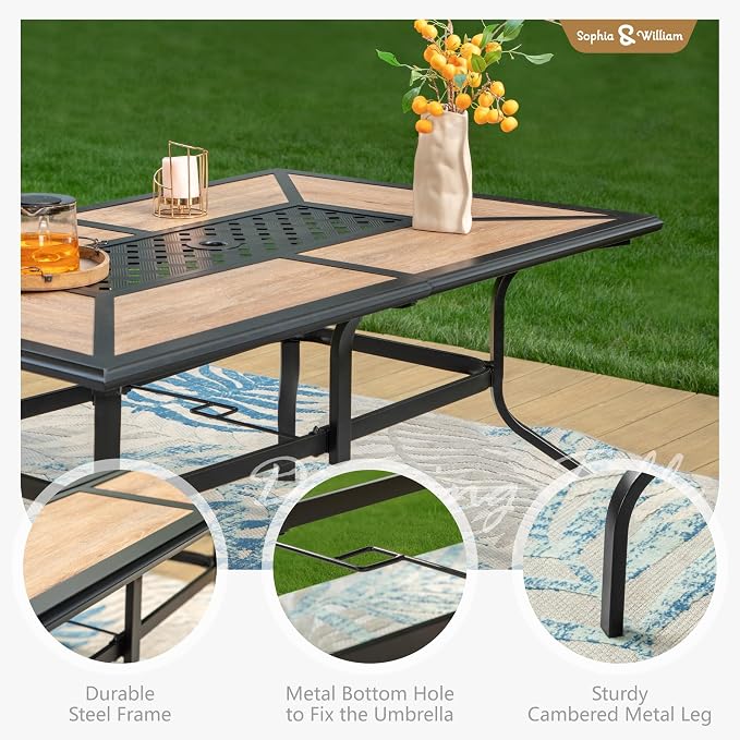 Sophia & William Patio Dining Sets Outdoor Dining Set for 6 Patio Table and Chairs Set 7 Pieces with Swivel Patio Chairs, 60"x 37" Wood Like Metal Table for Garden Pool All Weather Grey