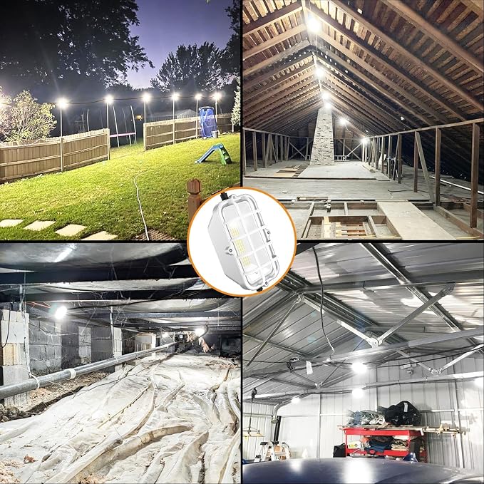 50ft LED Construction String Lights,Super Bright 150W 15000LM Waterproof IP67 Led String Work Lights, Construction Temporary Lights (Upgrad 50ft-5lights).