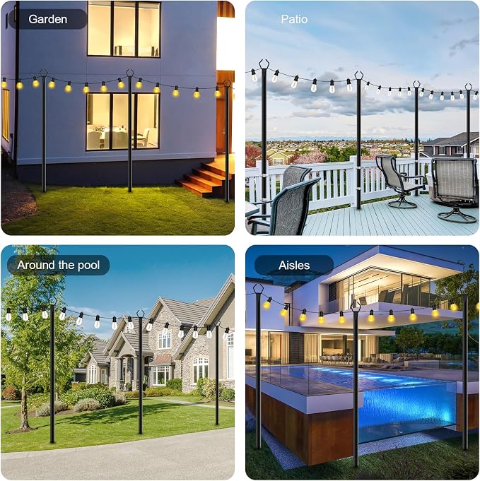 SINLEY 6 Pack String Light Poles,10 Ft Metal Poles with Fork for Outdoor String Lights,Outdoor Light Poles with Fork,Poles/Post/Stand for Outside,Patio,Deck,Backyard,Garden Wedding,Party