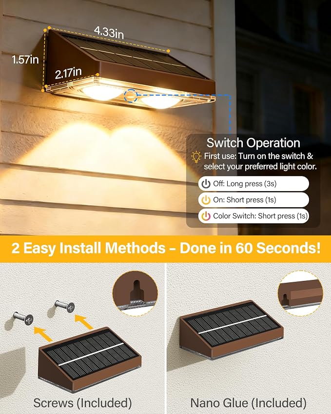 Solar Fence Lights Outdoor, 6 Pack Fence Lights Solar Powered