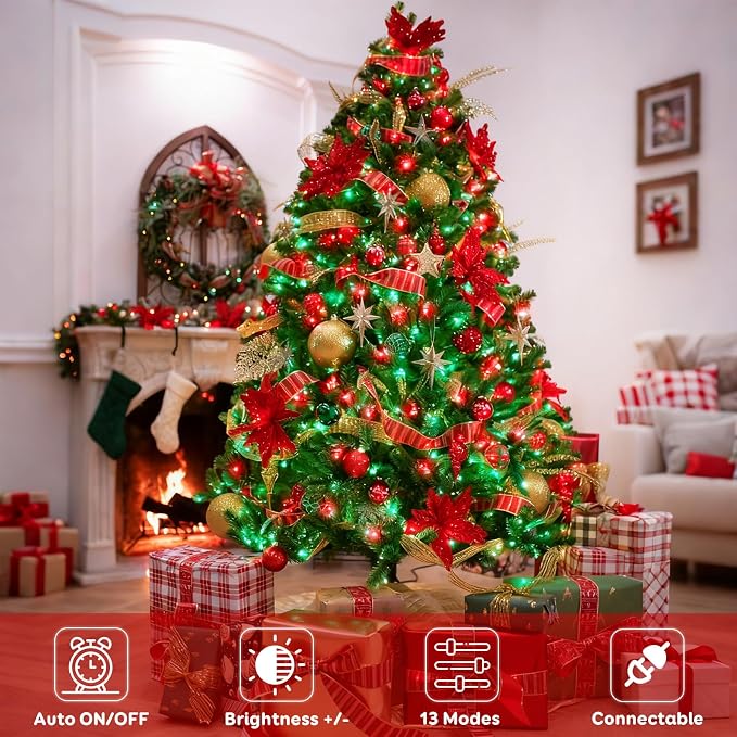 88FT 240LED Extra-Long Connectable String Lights Indoor Outdoor Clear Wire, Red&Green Christmas String Lights, Plug in Twinkle Fairy Light with Timer for Wedding Patio Tree Yard Christmas Decorations