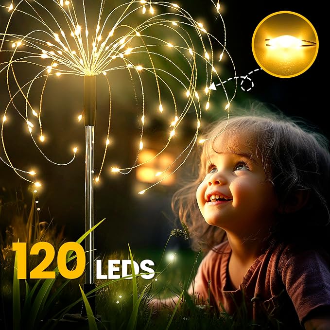 GIGALUMI 6 Pack Solar Firework Lights Outdoor, Garden Decor, Warm White | 120 LEDs, Fairy Design, Waterproof, Garden Decor, Solar Powered for Yard, Pathway, Flowerbed, Planter, Balcony, Gifts for Mom