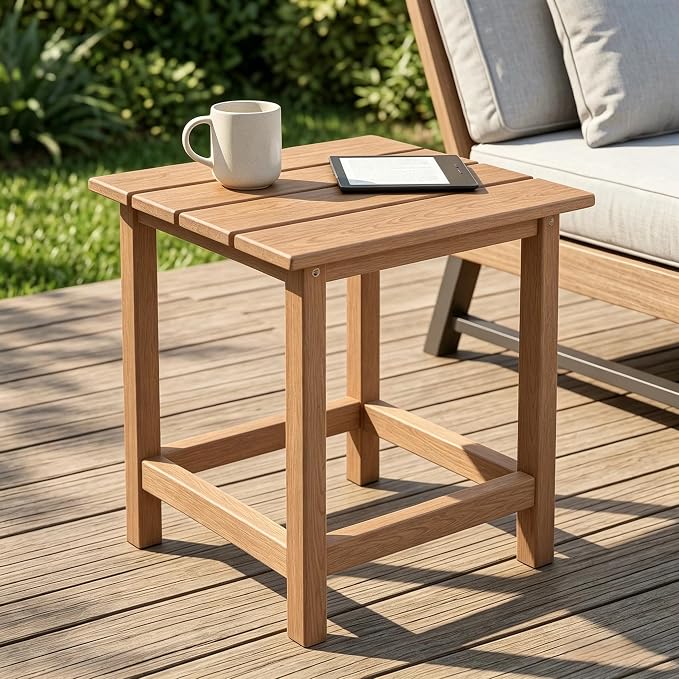 Kromax Outdoor Side Table, Adirondack Square Patio Table, Easy Maintenance & Weather Resistant, HDPE End Tables for Backyard, Pool, Patio, Porch, Brown