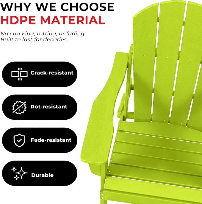 Costaelm Patio Conversation Set, 5 piece Balcony Furniture, Small Patio Firepit Furniture Outdoor Adirondack Square Coffee Table and Chair for Backyard Lawn Porch Pool Garden, Lime