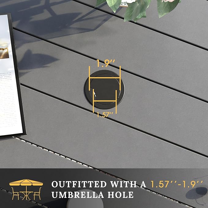 VICLLAX 37.8" Square Outdoor Patio Table, All Weather Metal Outdoor Dining Table for Lawn Garden, Grey
