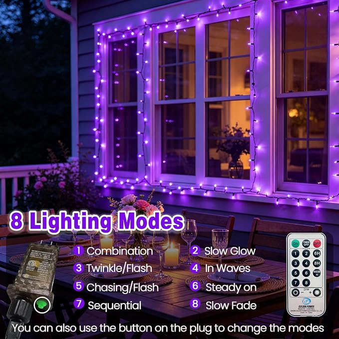 Halloween Lights Outdoor 165FT 500 LED Twinkle String Lights Remote Purple | 8 Modes, 3 Timer Settings, Memory Function, Waterproof Twinkle Lights Plug in, Indoor Outdoor Halloween Horror Party Decor