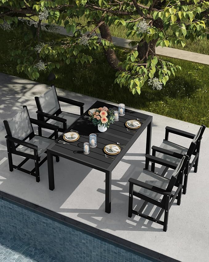 SERWALL Outdoor Dining Chairs Set of 2, Black | All-Weather HDPE and Patio Textilene Chairs Suitable for Outdoor Dining Table